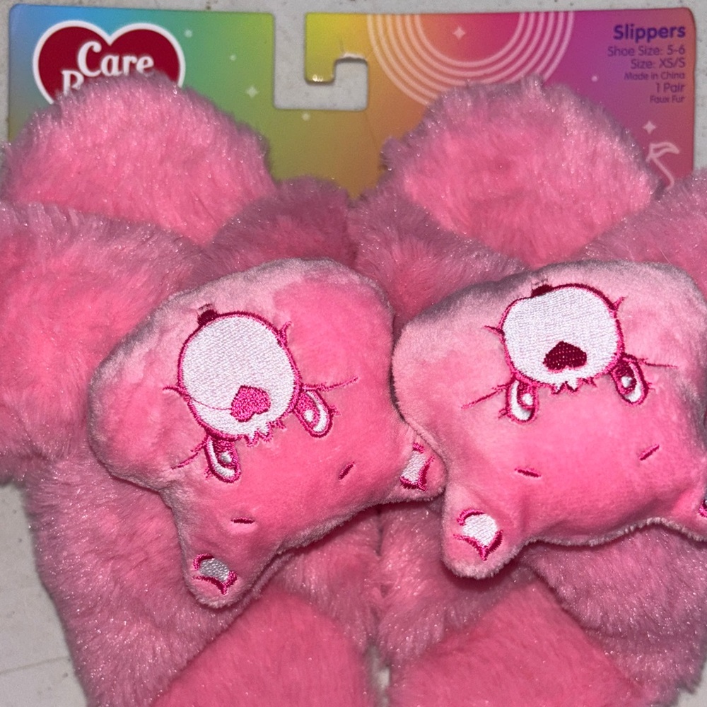 Care Bears Fuzzy Pink Slippers
